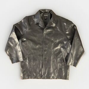 Vintage Stone Haven Men's Leather Button-Down Car Coat In A Sleek Black Size XL